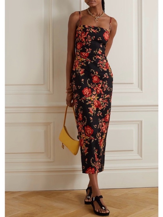 Reformation Dresses & Skirts - Reformation Linen Frankie Midi Dress Women’s 0 Black & Red Floral Formal Wedding